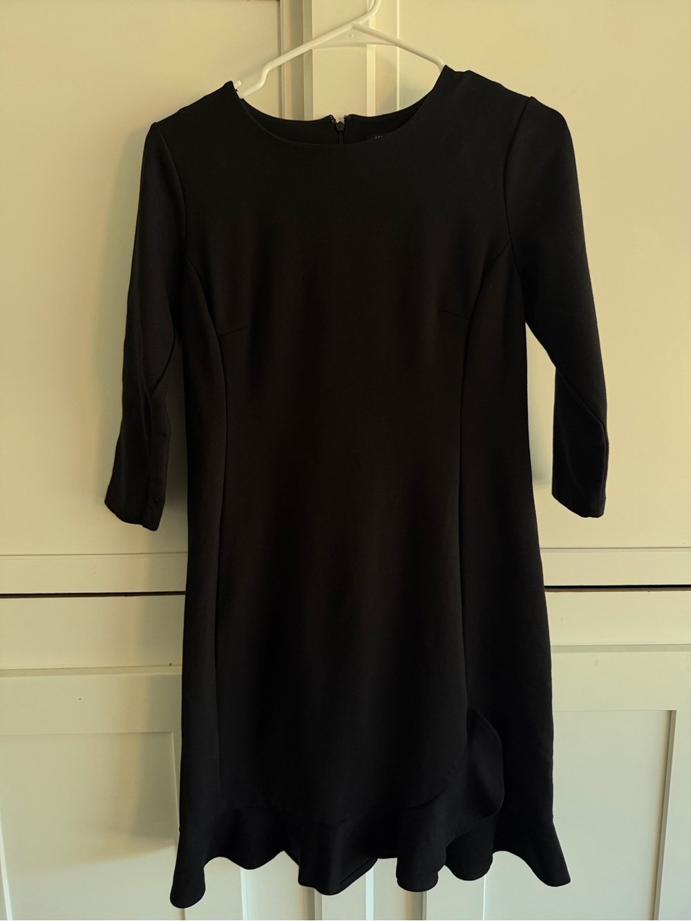 Ann Taylor Black Long Sleeve Scallop-Hem Dress